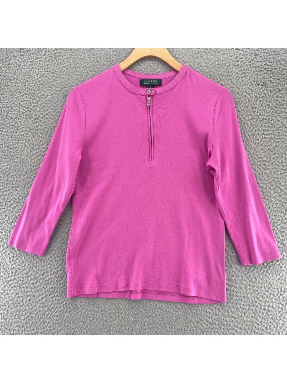 Lauren Ralph Lauren Top Womens Pink 1/4 Zip Golf Tennis Cotton Knit 3/4 Sleeves
